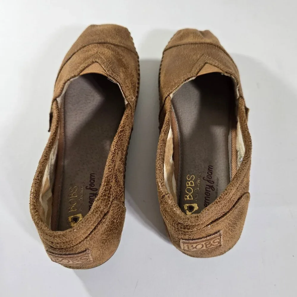 Bobs Womens W 8 Espadrille Memory Foam Brown Leather Look Textile Slip On‎ Shoe